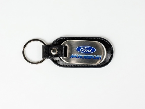 FORD MOTORSPORT STAINLESS STEEL & LEATHER KEYCHAIN