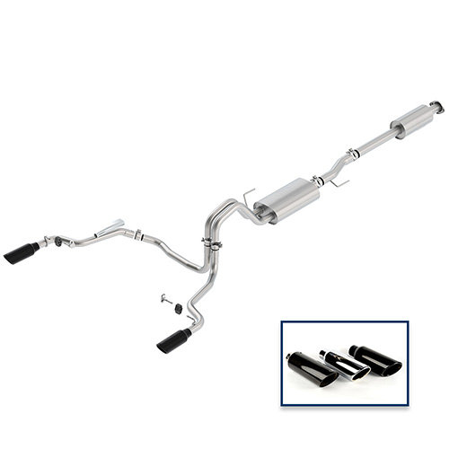 2015-2020 F-150 5.0L CAT-BACK TOURING EXHAUST SYSTEM - REAR EXIT, BLACK CHROME TIPS